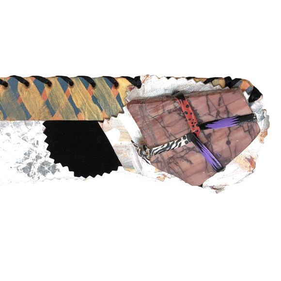 Karinne Womens Size S Belt Handcrafted Art to Wear Leather Metallic Abstract VTG main image 10